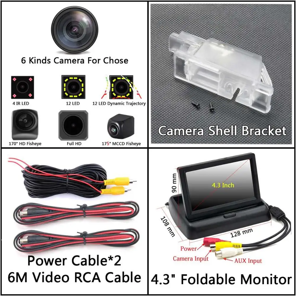 Camera 4.3 inch Fold 175 градусов MCCD типа «рыбий глаз» 12LED HD камера заднего вида Камера для Citroen C5 C4 peugeot 301 308 408 508 седан C5 307 хэтчбек 307CC автомобиля - Название цвета: Camera 4.3 inch Fold