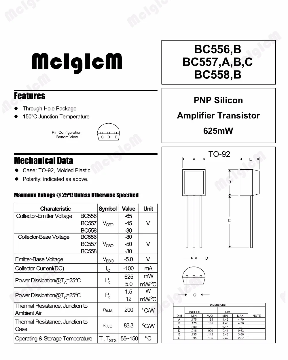 MCIGICM 5000 шт. BC556B bc556 0.1A 65 в PNP линейный триодный транзистор TO-92
