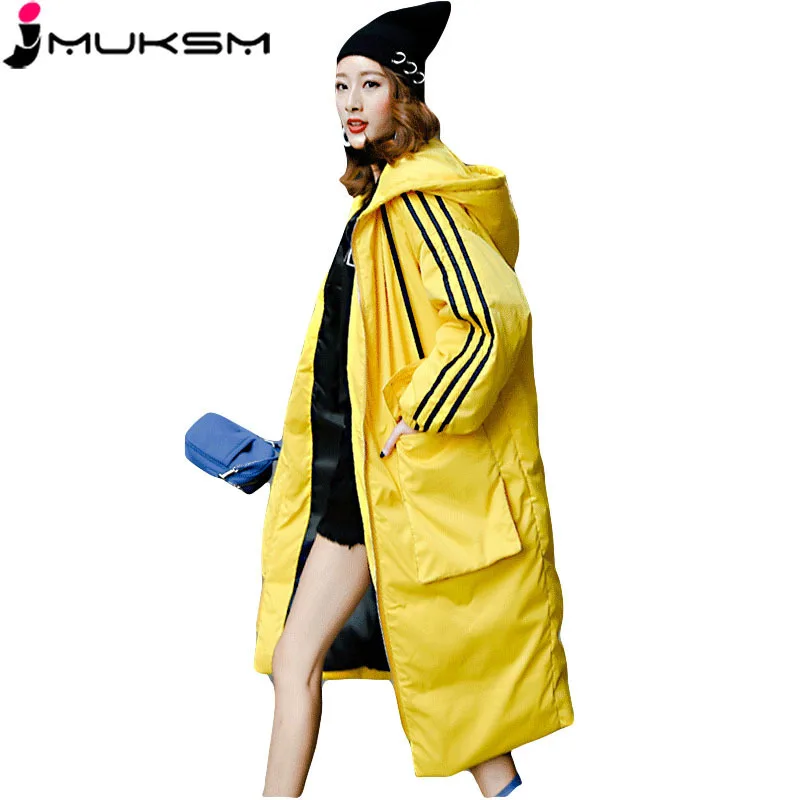 Длинная зимняя куртка пальто для женщин 2018 Корейская Свободная с капюшоном