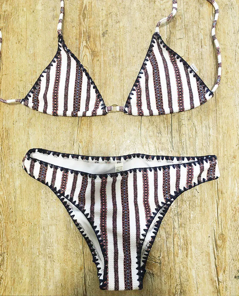 Женский купальник бикини в рубчик винтажный купальный костюм полоску украшенный