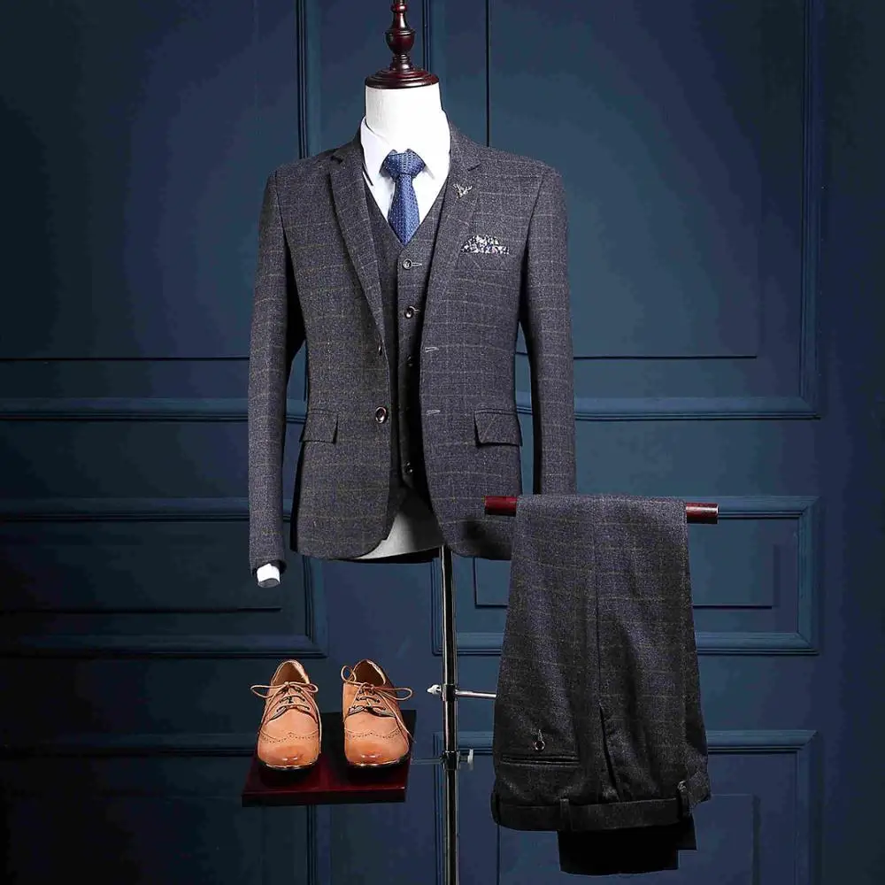 Pic Color NA15 индивидуальный заказ 2 пуговицы Slim Fit формальный мужской костюм Деловая одежда мужской свадебный костюм(пальто+ брюки+ жилет) клетчатые костюмы для мужчин - Цвет: Pic Color