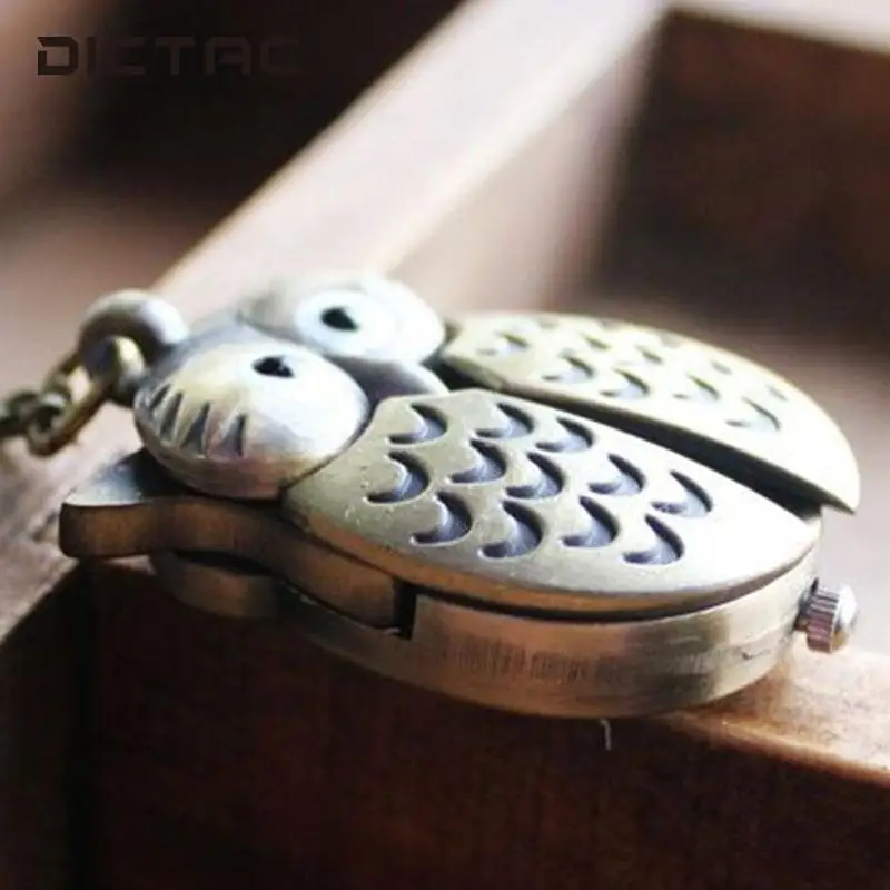 Fashion Unisex Vintage Bronze Slide Smart Owl Pendant Necklace Pocket Watch | Наручные часы