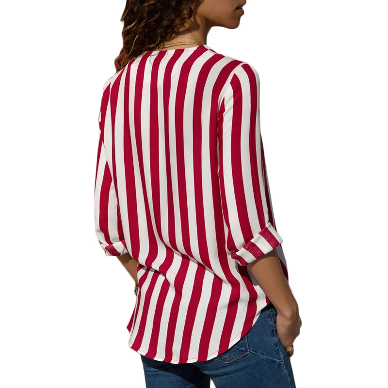 YYFS 2019 Chiffon Blouse Women Summer Elegant Striped V-Neck Blouse Shirt Loose Casual Tops Blusas Camisas Mujer Plus Size S-3XL