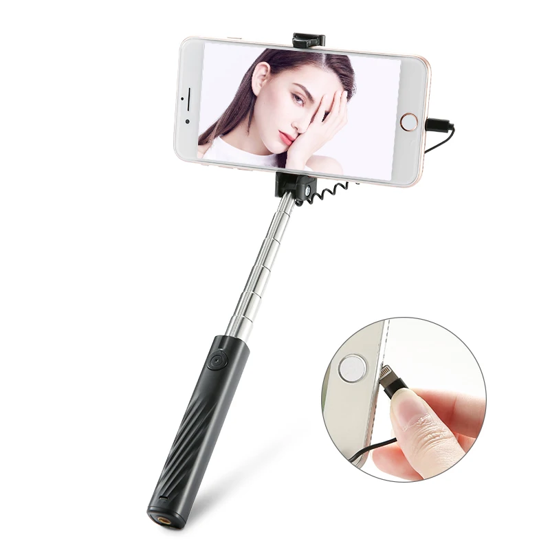 FLOVEME супер мини селфи палка для iPhone 7 8 Plus XR X XS MAX monopod selfiestick светового интерфейса мини селфи палочки M4P - Цвет: Черный
