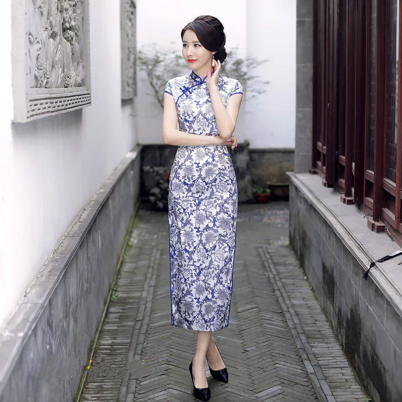 Элегантные женские атласные Qipao Emobroidery длинные тонкие китайские традиционные Формальные платья высокого качества вечернее Ципао плюс размер 3XL