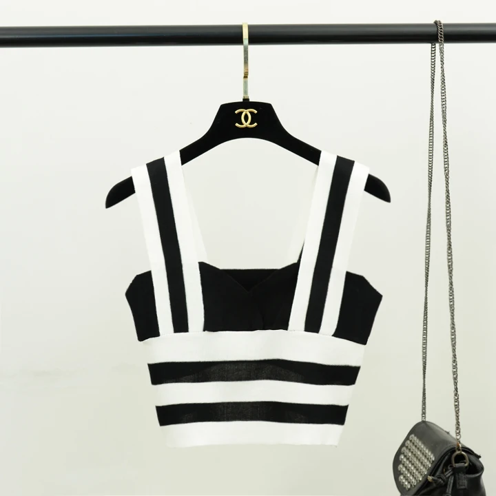 Женский короткий топ ALPHALMODA вязаный жилет повседневный блочного цвета на лето 2019 |