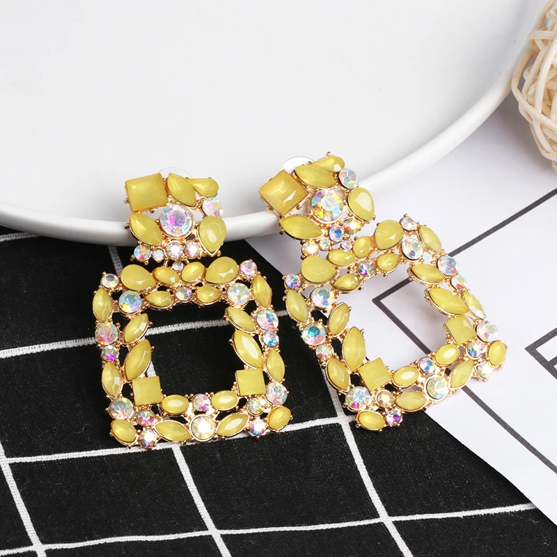 JUJIA za модные ювелирные изделия Красочные квадратные Кристальные массивные Серьги Этнические большие стразы серьги для женщин