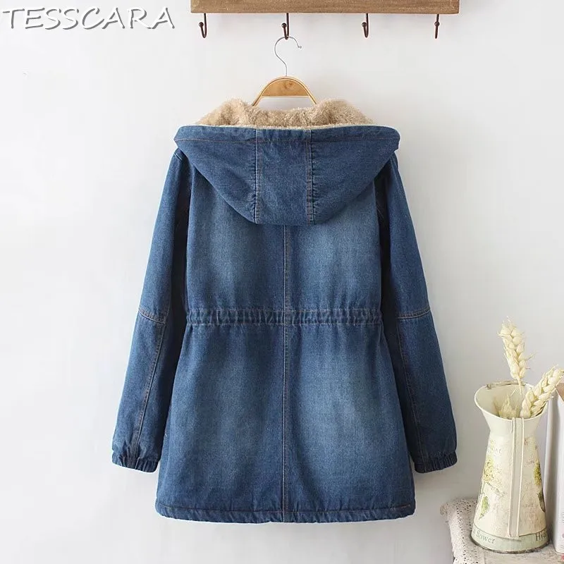 Теплая женская джинсовая парка TESSCARA на осень и зиму куртка пальто женские