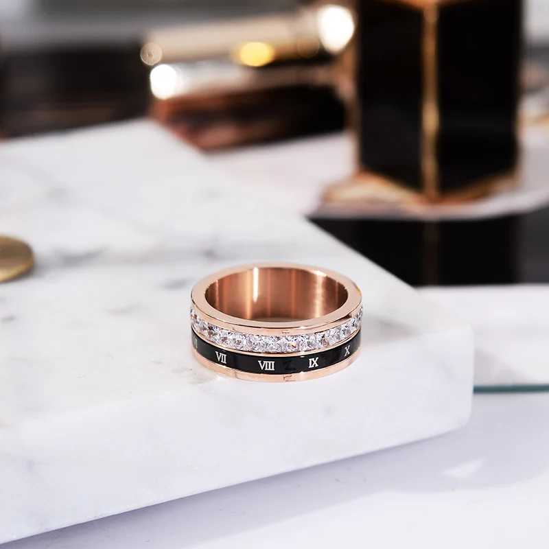 rose gold Yun ruo Новое поступление модное вращающееся циркониевое кольцо из розового золота цвет женский подарок вечерние ювелирные изделия из титановой стали высокое качество никогда не выцветает - Цвет основного камня: rose gold