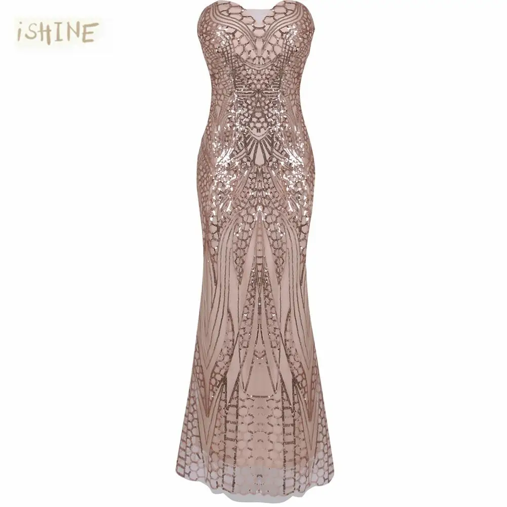 Vestido de festa Роскошные Длинные платья Robe soiree Шампанское Блестки без бретелек