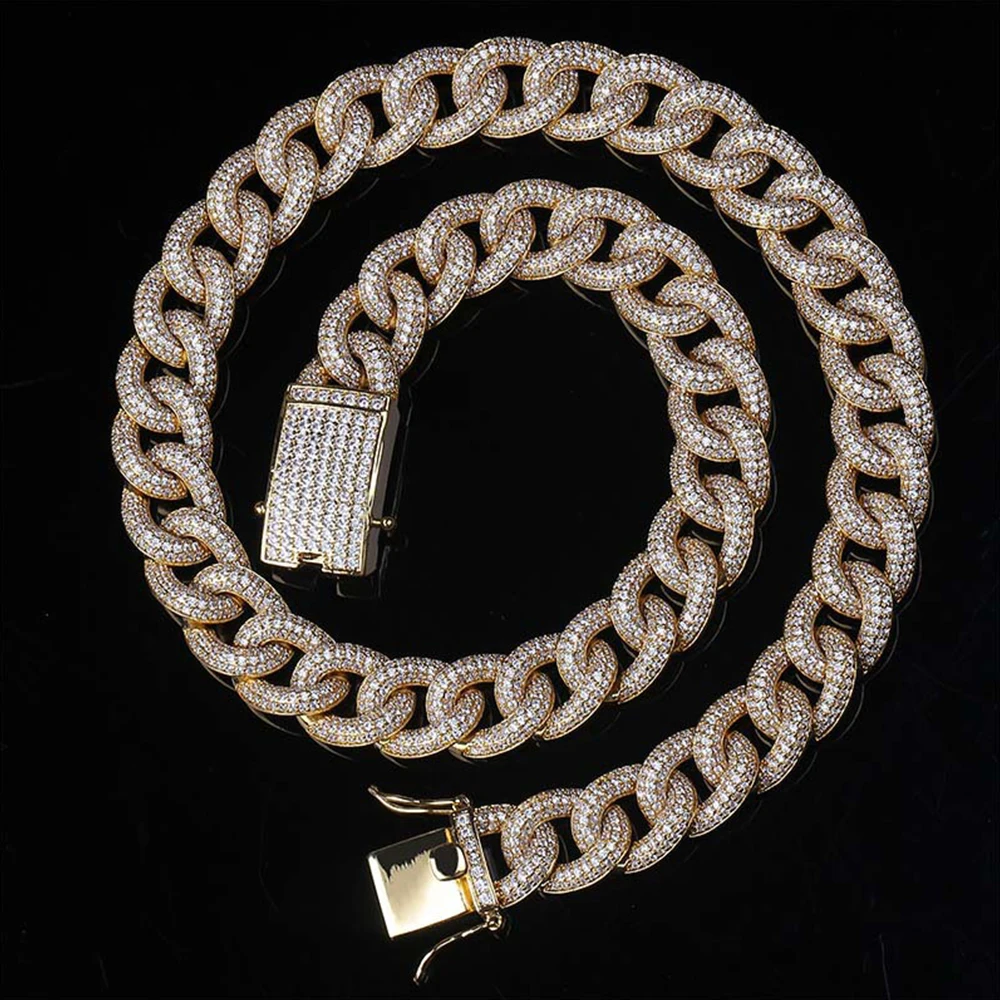 Для мужчин 15 мм круглый тяжелый Iced Out AAA CZ Майами Кубинский ссылка цепочки и ожерелья колье Bling золотая, серебряная цепочка 1" 22" хип хоп ювелирные изделия