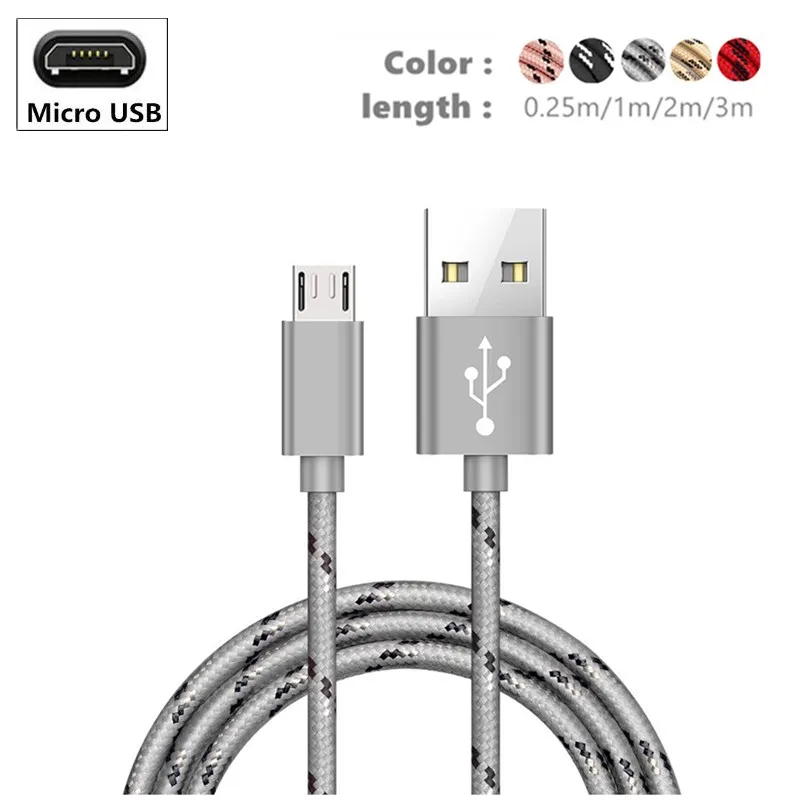 Нейлон все микро-usb для устройств на аndroid синхронизации данных и зарядный кабель для Redmi; Huawei MediaPad M3 M2 M1 Honor 6X, Y6ii GX8, наслаждаться 5S 5 зарядный кабель - Цвет: Silver
