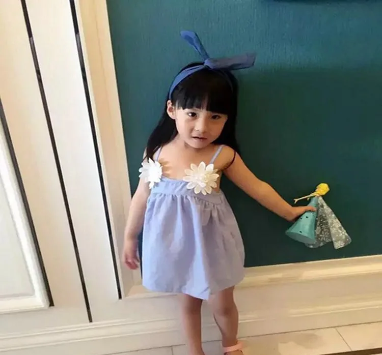 Детское летнее платье принцессы розовое или синее модное с цветами для