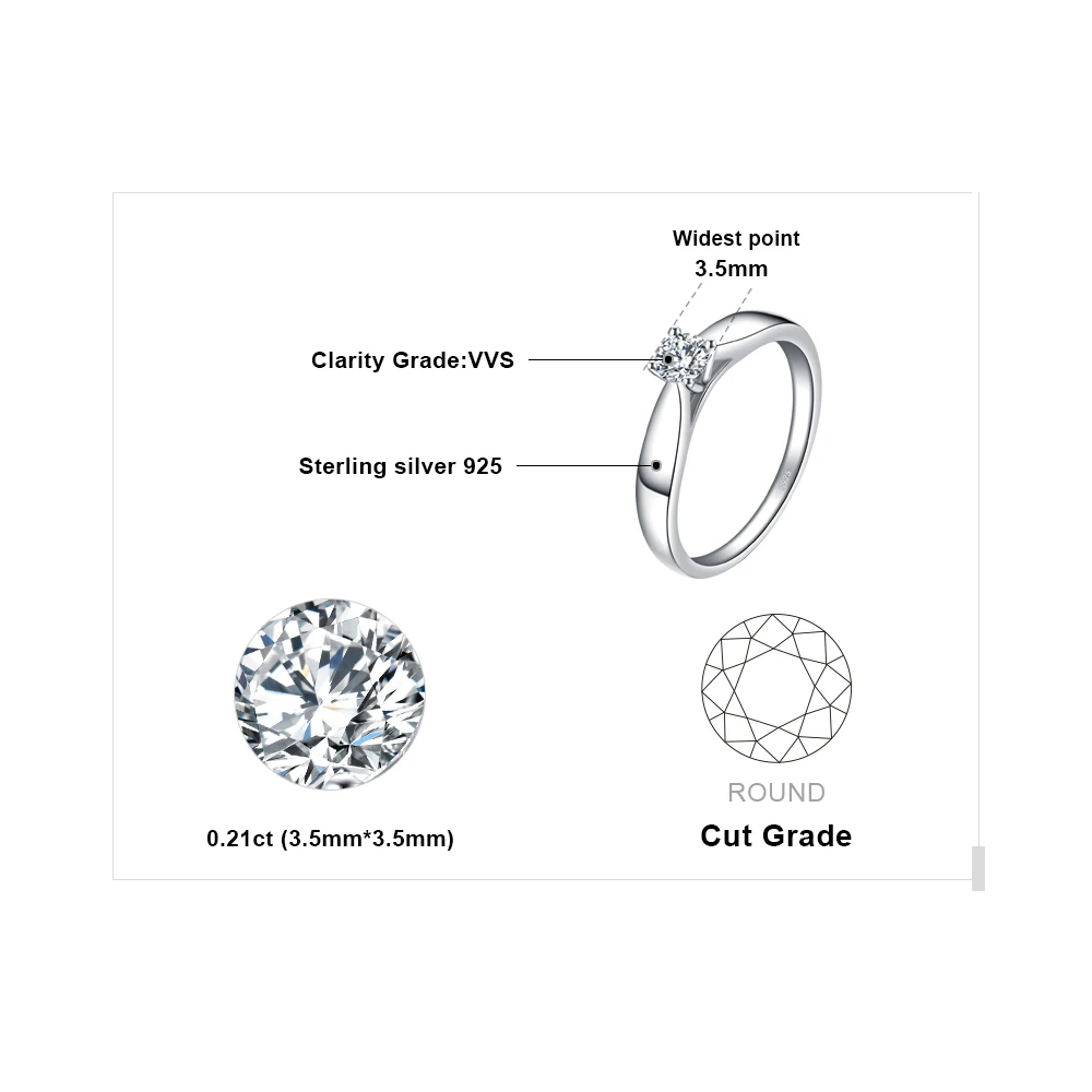 Jewelrypalace прекрасный 0.2ct Обручение пасьянс кольцо стерлингового серебра 925 пробы родием Свадебные украшения для девочки на продажу