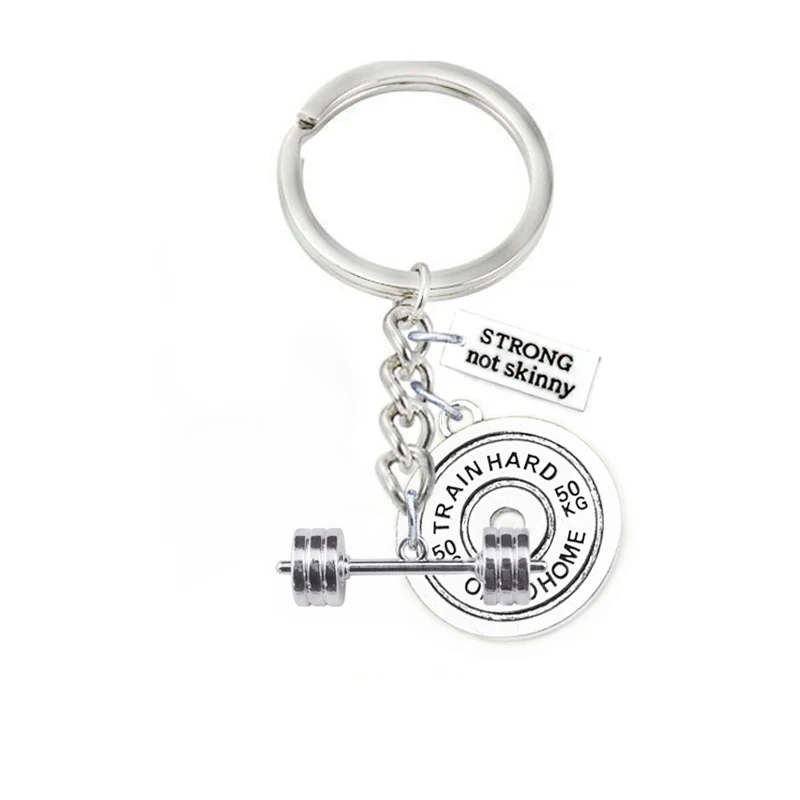 DOUBLE NOSE Alibaba Yiwu Factory Direct Sale Alloy Gym Barbell Train Hard Or Go Home Plate Fitness Stamped Charm Key Holder | Украшения и