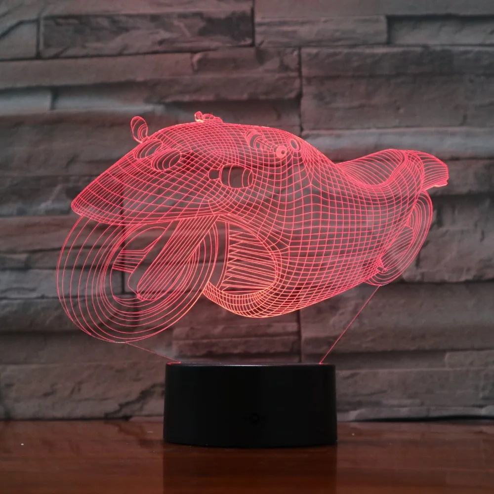 

Супер крутая мотоциклетная 7 цветная градиентная атмосферная лампа 3D светодиодный ночсветильник USB Настольная прикроватная лампа для маль...