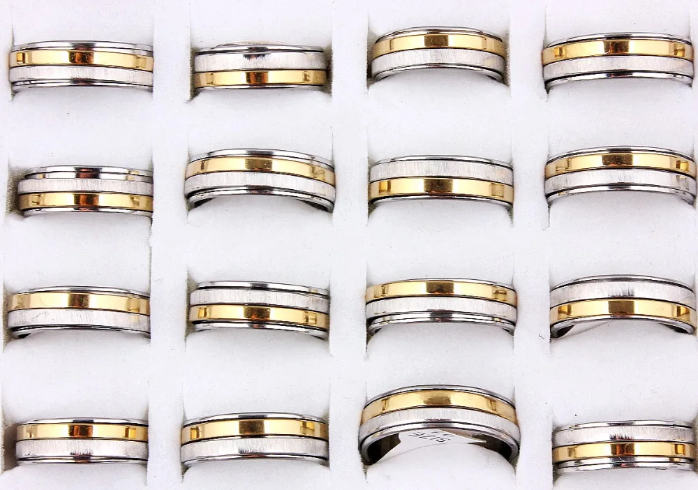Phoebus Wholesale Lots 20pcs boutique men's stainless steel Gold rotatable ring finger tide personality Mens turn rings | Украшения и