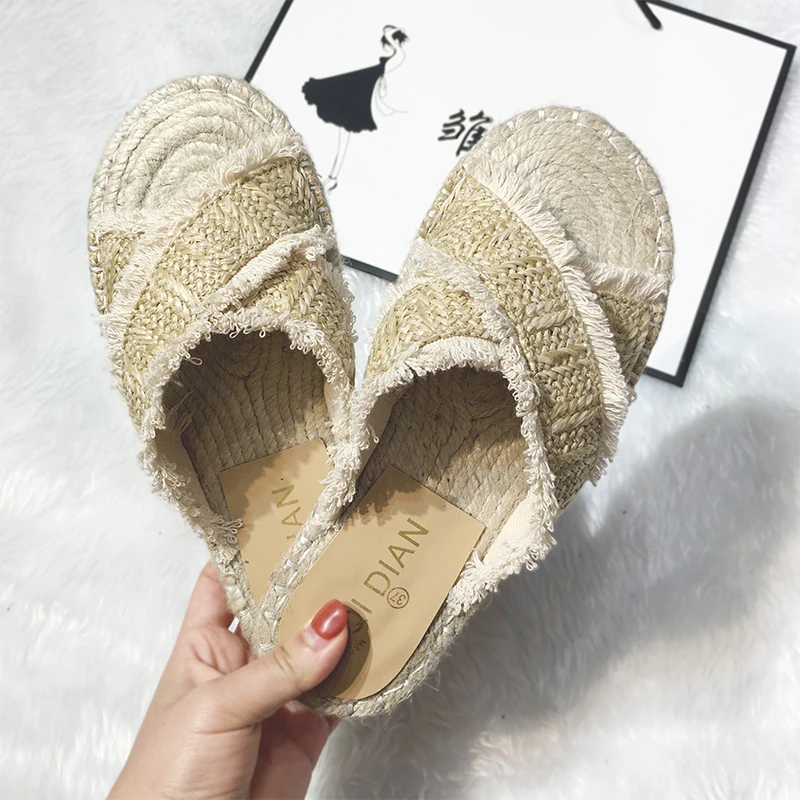 Женские соломенные тапочки в стиле бохо с тростником летние пляжные шлепанцы для