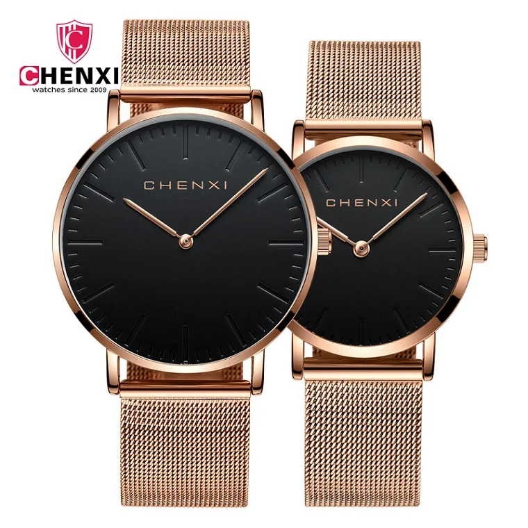 Rose Gold Black Модные минималистичные женские мужские часы для влюбленных, водонепроницаемые часы из розового золота, пара наручных часов, простые повседневные нарядные часы, подарочные часы - Цвет: Rose Gold Black