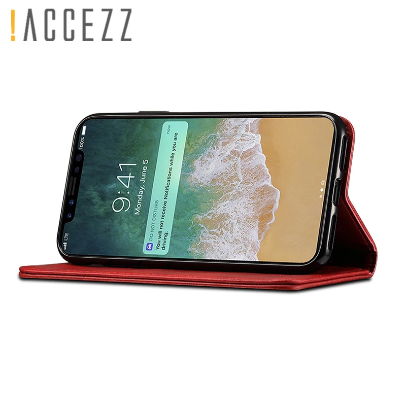 ! ACCEZZ Роскошный кожаный чехол для телефона карман карты полный защитный iphone X XS MAX