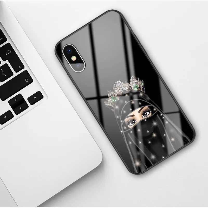 Роскошный женский стеклянный чехол для телефона для iPhone X 6 6S 7 8 Plus XR XS MAX Модный мусульманский черный чехол для iPhone 11 Pro Max