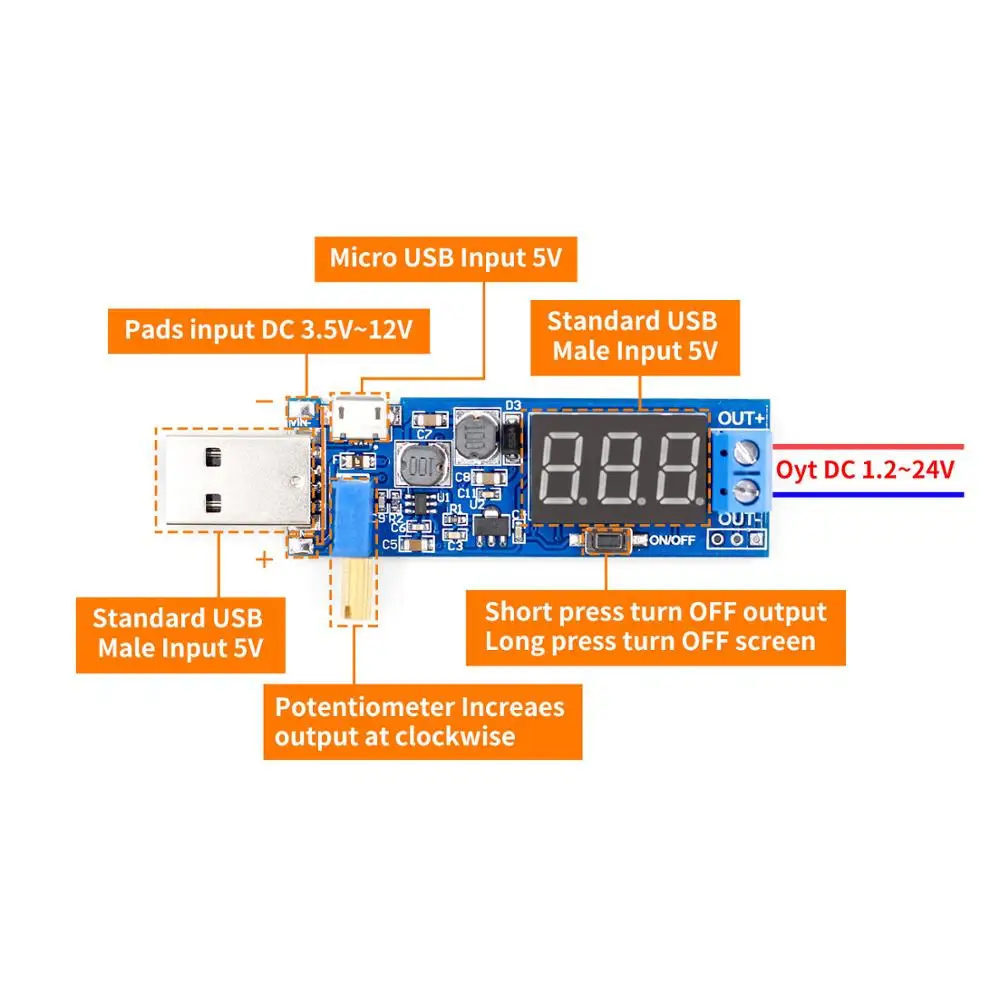 DC 5 В до 3 В/12 в USB повышающий/понижающий модуль питания Регулируемый повышающий