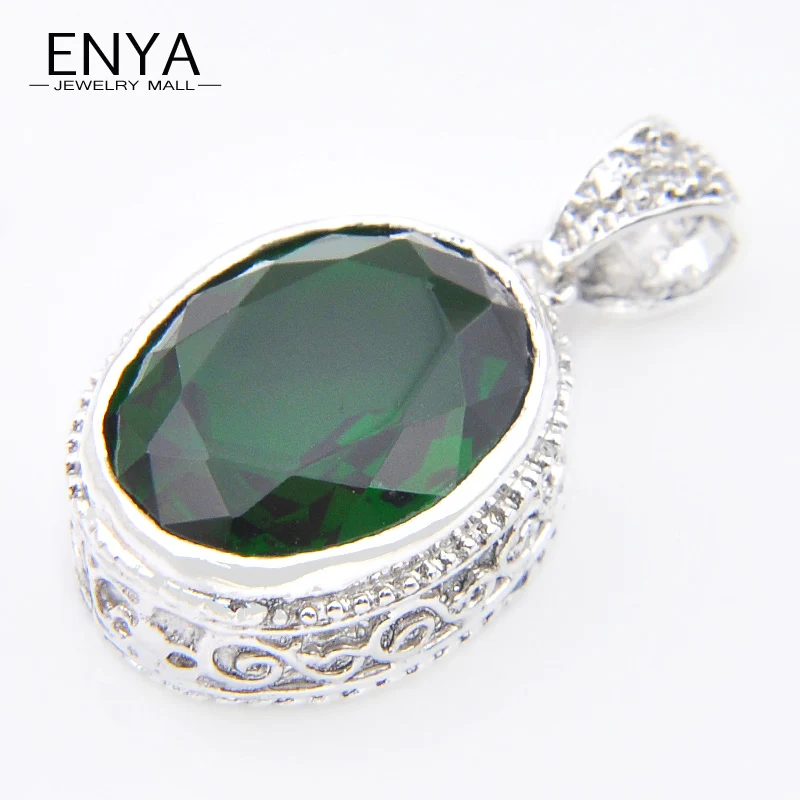 Enya Новое поступление Винтаж ручной работы Овальный зеленый камень с серебряным