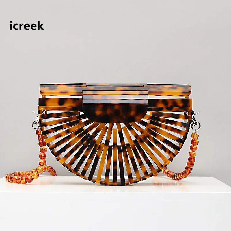 Tortoise-beads Стильная новая женская акриловая вечерняя сумка, соломенные сумки, плетеная пляжная сумка на плечо из ротанга, сумка через плечо, Женская богемная Сумочка-клатч - Цвет: Tortoise-beads