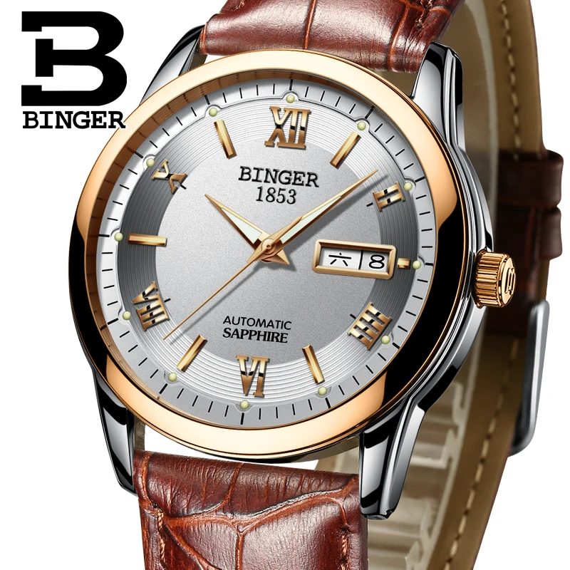 

Switzerland watches men luxury brand Wristwatches BINGER luminous Automatic self-wind full stainless steel Waterproof BG-0383-6