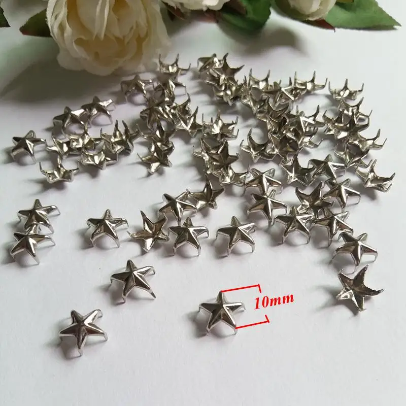 Silver 300 шт./лот 10 мм металлическая звезда Шпильки Пятна Punk Rock для Leather Craft для украшения сумки обувь Ремни украшения - Цвет: Silver