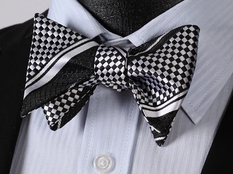 Карманный квадратный классический бантик BS414LS черный белый в полоску с бантом