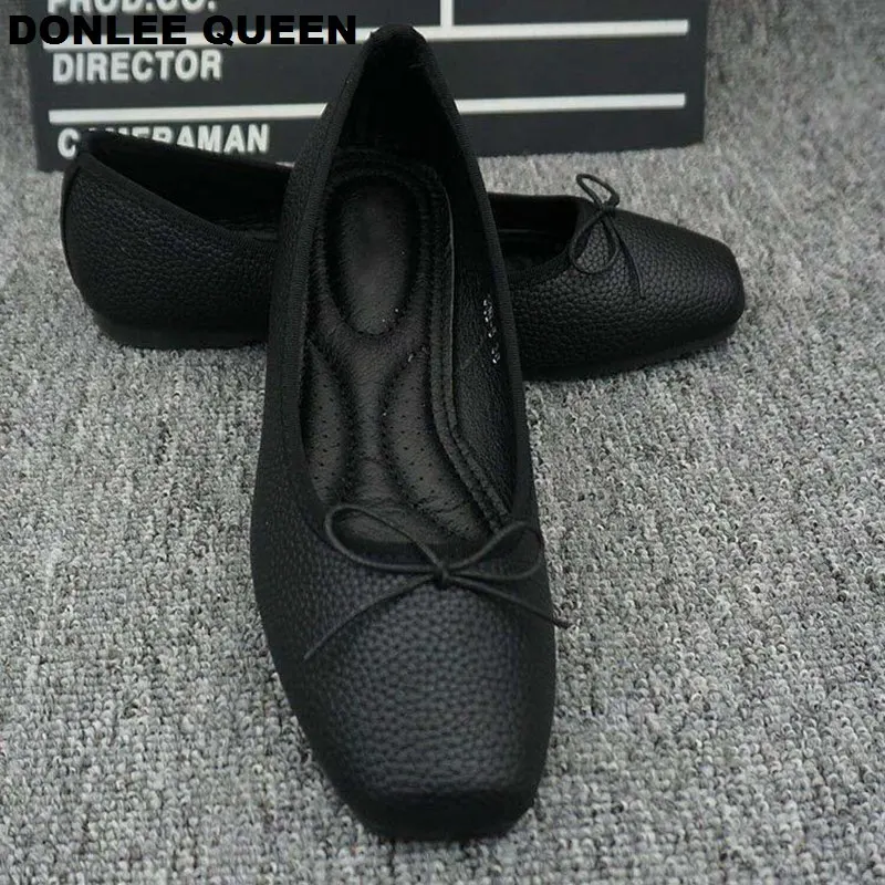 Женские балетки на плоской подошве без застежки с квадратным носком для работы