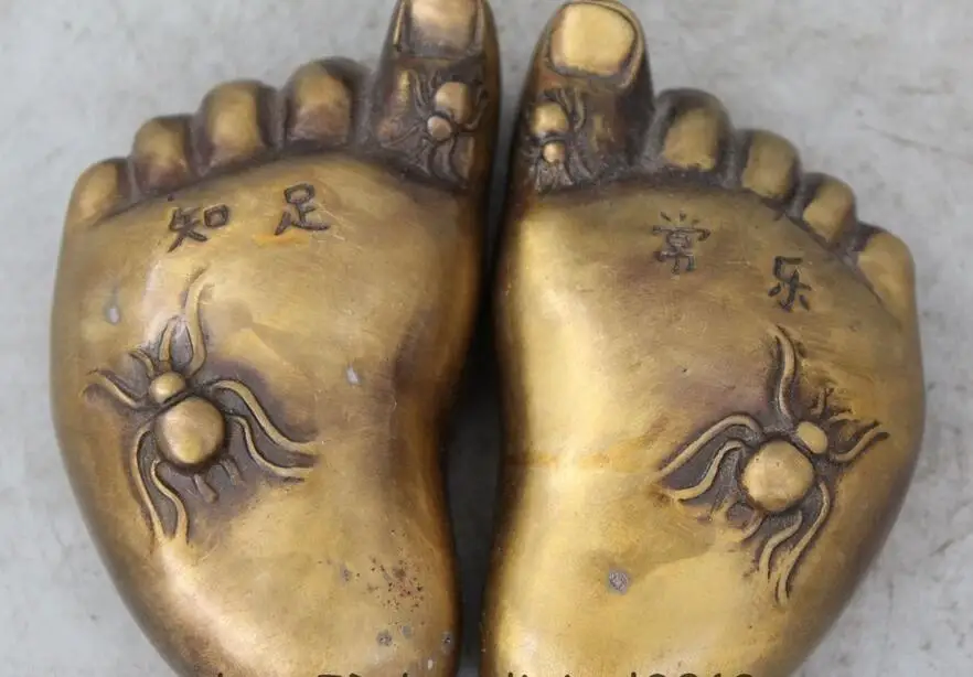 Китайский Фэншуй медный контакт паук нога счастливая улыбка Статуя Пара | Дом и