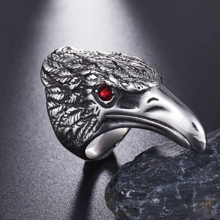 Мужские кольца из нержавеющей стали Eleple Hawk в стиле панк с красным цирконием