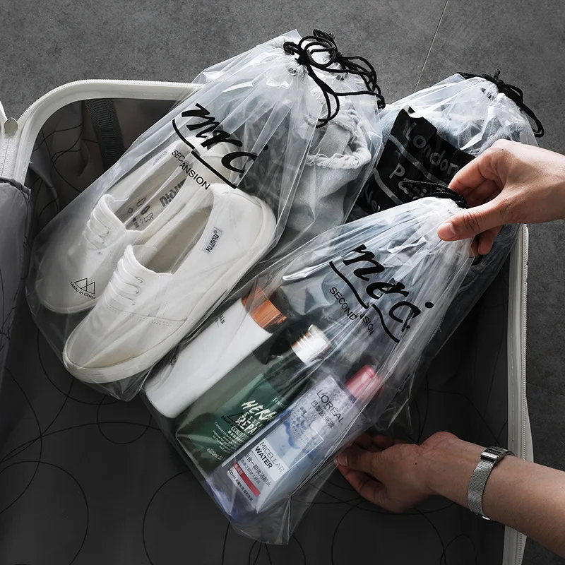

5pcs/set Transparent PVC Shoe Bag,Suitcase Organizer For Traveling,Drawstring Bag For Small Things,Waterproof Luggage Wash Pouch