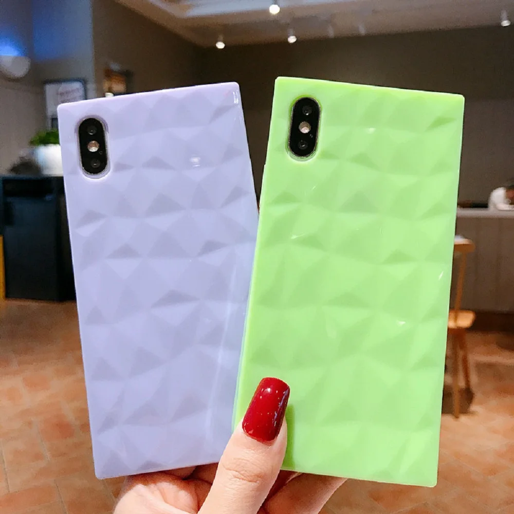Diamond Square Case On For iphone 6 7 8 Plus Soft TPU Back Cover X XS MAX XR Phone | Мобильные телефоны и аксессуары