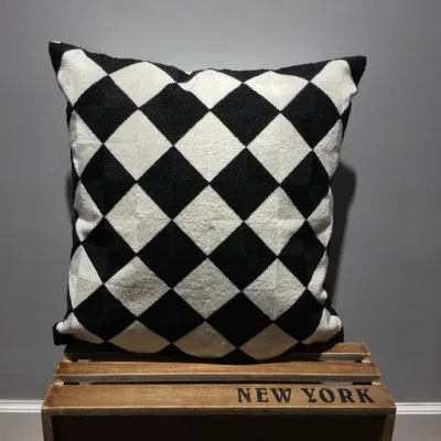 

Embroidery Pillow Cover BOHO Cushion Cover Plaid minimalist embroidery Boho Home Decor, Custom Size&Color 45X45CM/40CMR