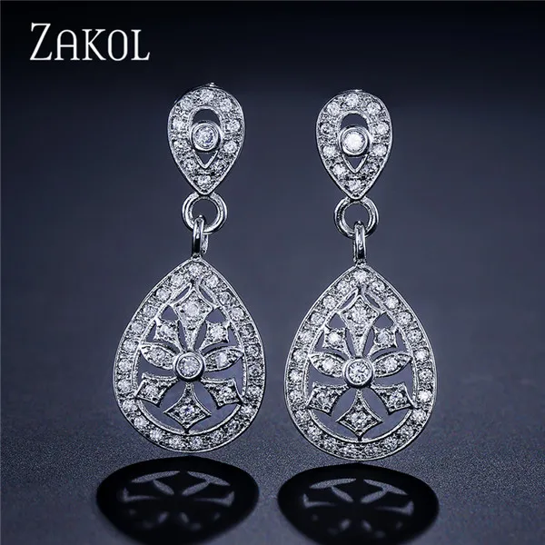 White Color Short ZAKOL Винтаж розовое золото цвет висячие серьги кубический циркон для женщин Свадебные украшения для невесты FSEP607 - Окраска металла: White Color Short