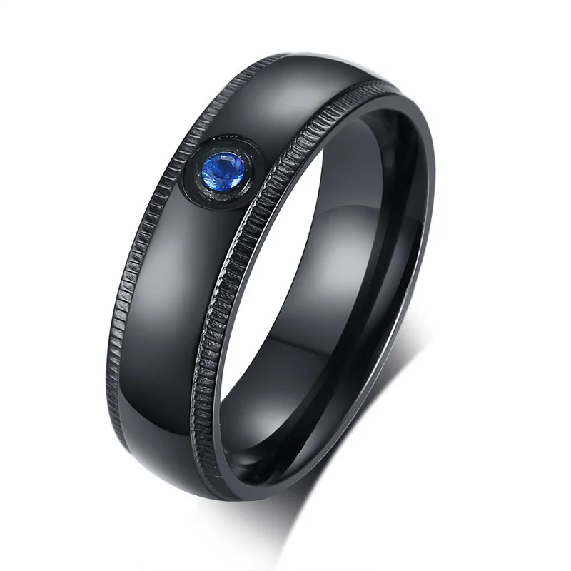 Черное кольцо из нержавеющей стали мужское вечности с темно синим