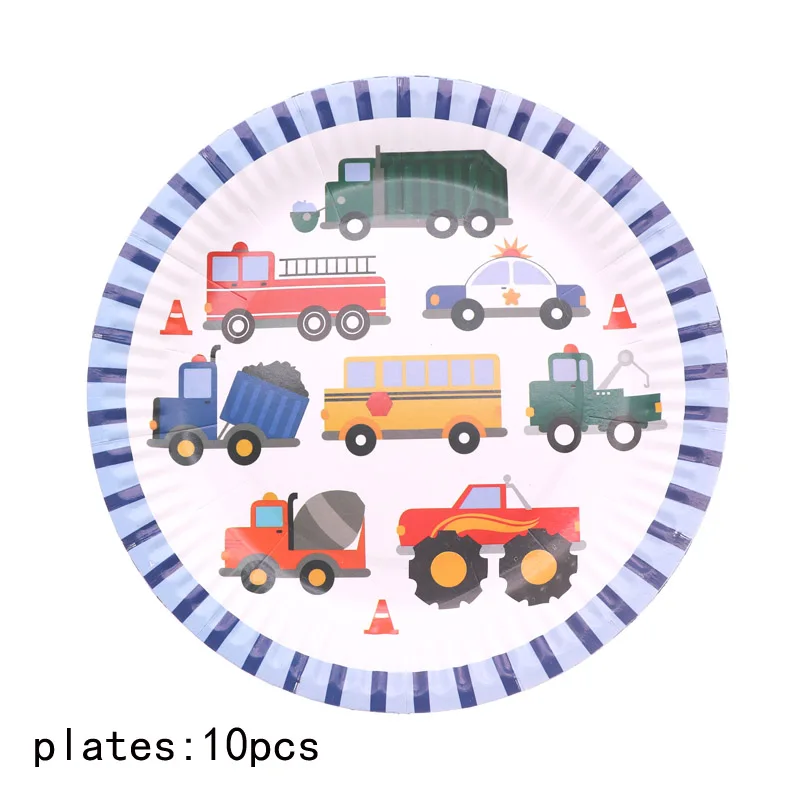 plate 10pcs Рамадан мультфильм автомобили Грузовики украшение для торта на день рождения на тему "Лошадки карусели" вечерние украшения чашки тарелки одноразовые посуда детский душ вечерние принадлежности - Цвет: plate 10pcs