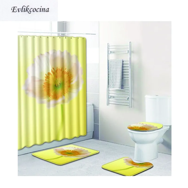 

Free Shipping 4Pcs Yellow Banyo Paspas Bathroom Bath Mats Set Anti-slip Tapete Banheiro Washable Toilette Rugs Alfombra Bano