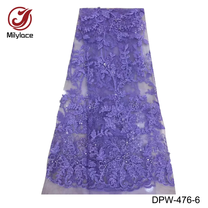

High quality french tulle lace fabric with sequins embroidery beads tissue lace fabric african lace fabric for dress DPW-476
