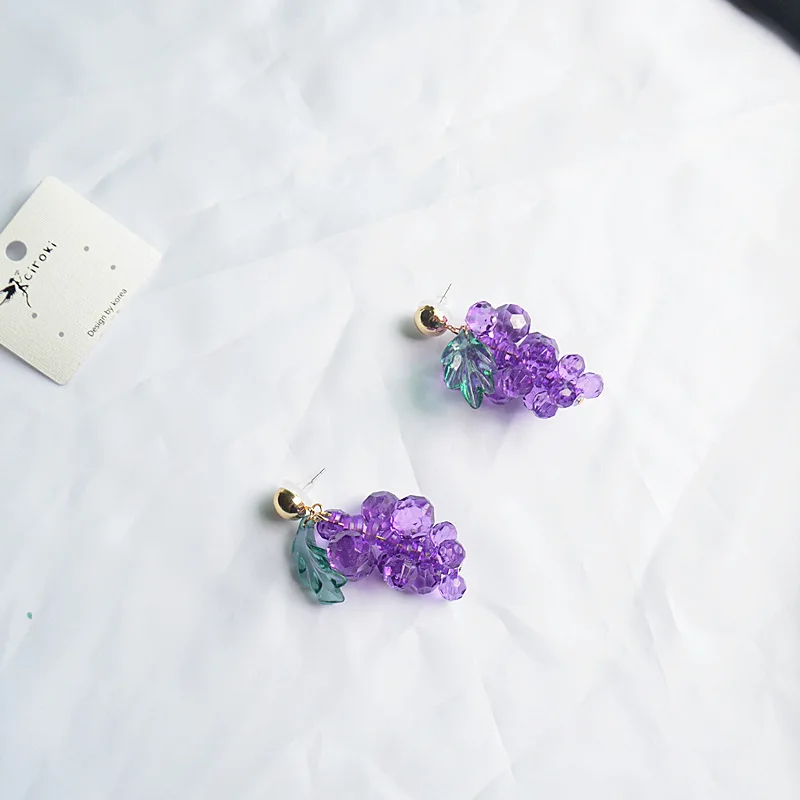 Женские Висячие серьги с фиолетовыми хрустальными бусинами в Корейском стиле