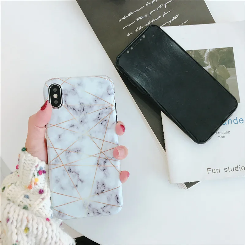 STROLLIFE Geometry lines Pattern Phone Case for iPhone X XS Max XR Retro Marble Cases IPhone 6 6s 7 8 Plus Simple Soft Cover |