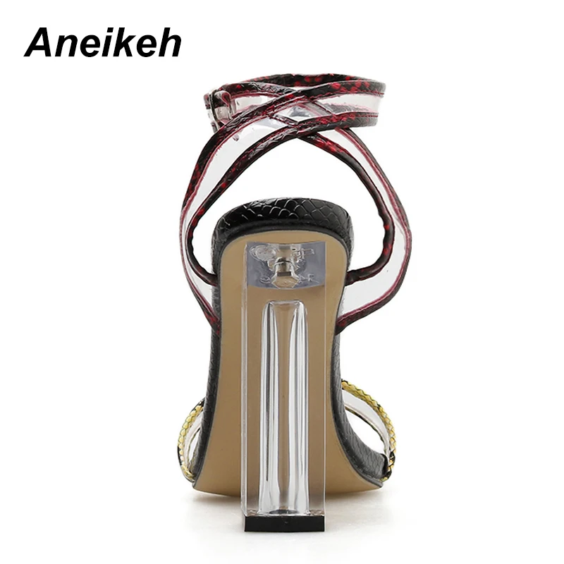 Aneikeh/ г. женские сандалии-гладиаторы из ПВХ с добавлением цветов, с пряжкой и ремешком модные Леопардовый кристалл, сандалии на высоком каблуке, туфли-лодочки