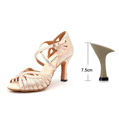 Skin color 7.5cm Ladingwu/Новинка; Танцевальная обувь для латинских танцев; женские лазерные стразы; цвет бронзовый, шелк, атлас; Цвет Черный; Обувь для бальных танцев; танцевальные босоножки для сальсы - Цвет: Skin color 7.5cm