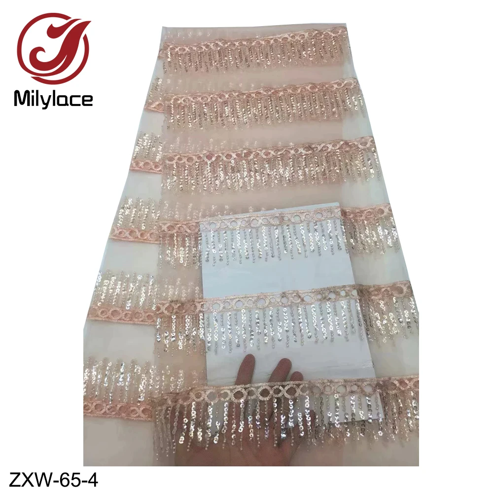 Sequins design french lace faric 5 yards per lot dubai tulle fabric lilac african for party ZXW-65 | Дом и сад