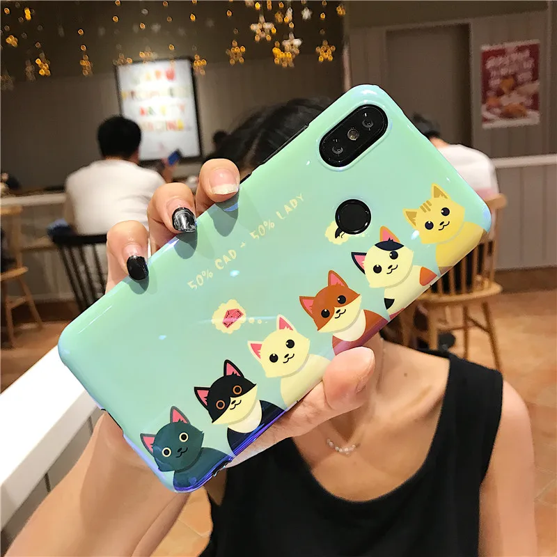 LANCHE Blu-ray Silicone Phone Case For Xiaomi Redmi Note 7 Pro mi 8 9 se Cute Cartoon Cat claw Soft Cover Shell Coque |