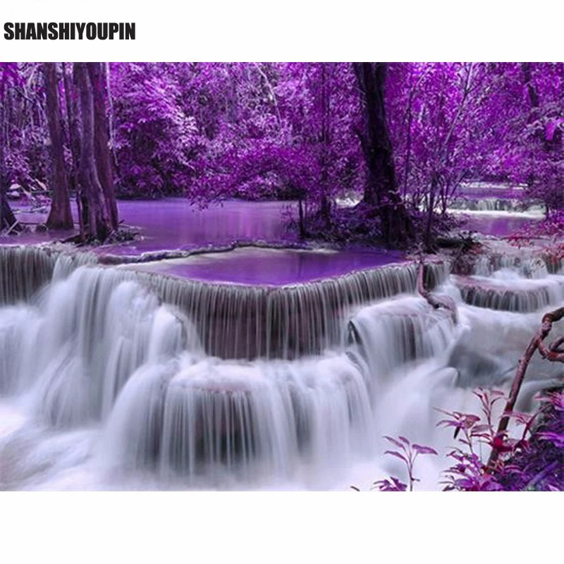 

DIY 5D Diamond Painting Forest Waterfall Embroidery Full Round Diamond Cross Stitch Resin Mosaic Painting Decor SSYP-014