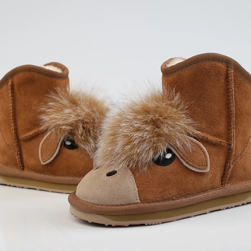 Детская обувь милые кожаные зимние ботинки с объемным рисунком бантом для